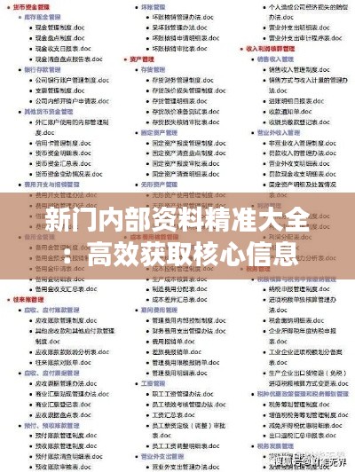 新門內(nèi)部資料精準大全：高效獲取核心信息