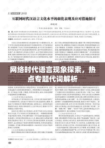 網(wǎng)絡(luò)時(shí)代語(yǔ)言現(xiàn)象探索，熱點(diǎn)專題代詞解析