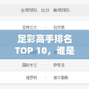 足彩高手排名TOP 10，誰是最具名氣之戰(zhàn)的佼佼者？
