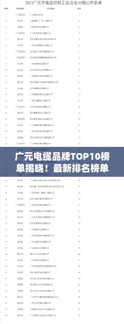 廣元電纜品牌TOP10榜單揭曉！最新排名榜單搶先看