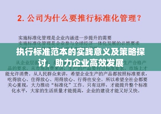 執(zhí)行標(biāo)準(zhǔn)范本的實(shí)踐意義及策略探討，助力企業(yè)高效發(fā)展