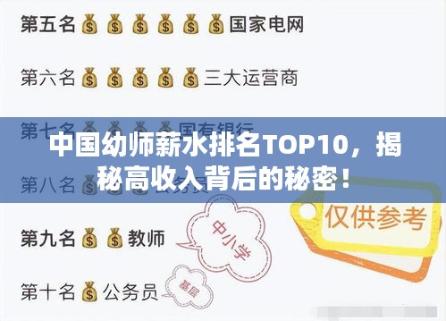 中國幼師薪水排名TOP10，揭秘高收入背后的秘密！