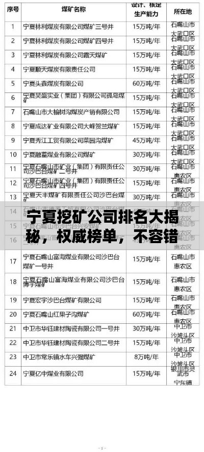 寧夏挖礦公司排名大揭秘，權威榜單，不容錯過！